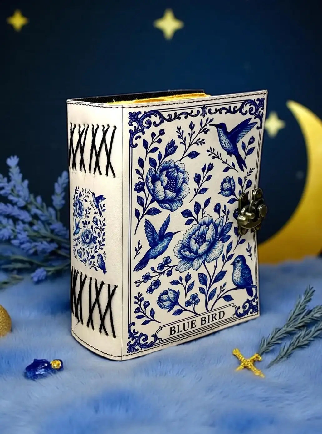 Leather Journal Blue Bird Print