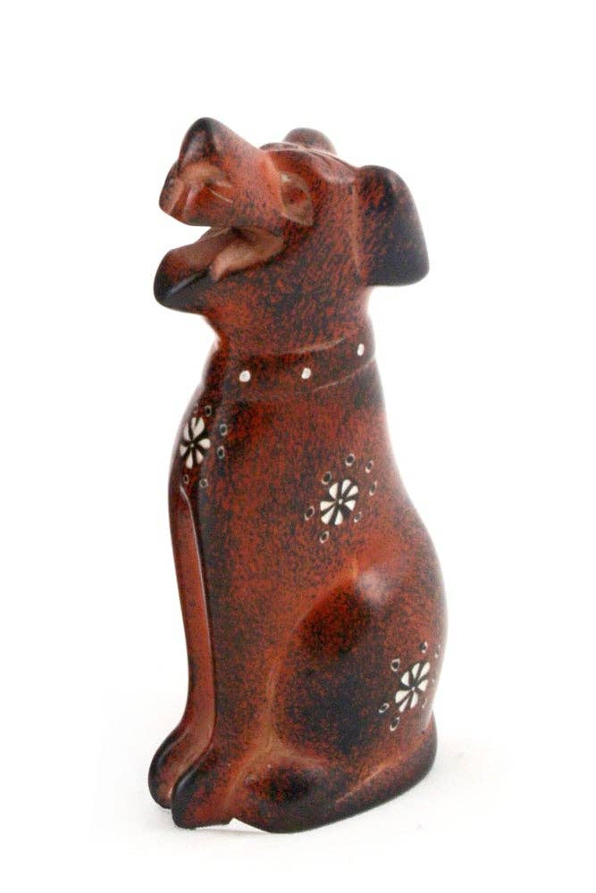 Maroon Soapstone Happy Dog Sculpture