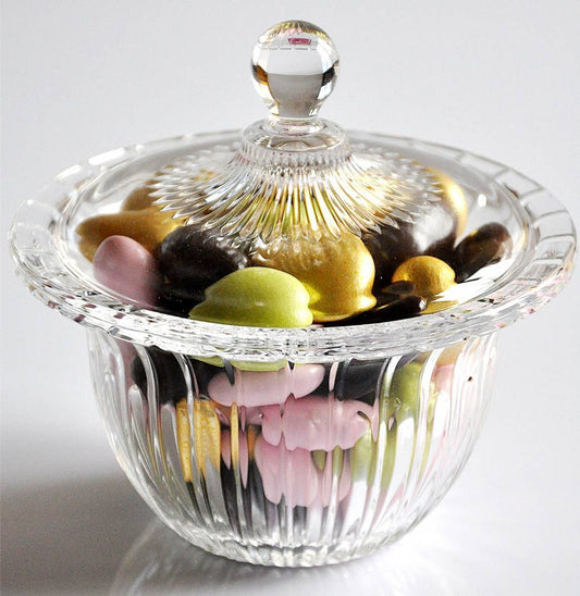 Decorative Glass Candy Dish with Lid, Crystal Cut Glass Bowl