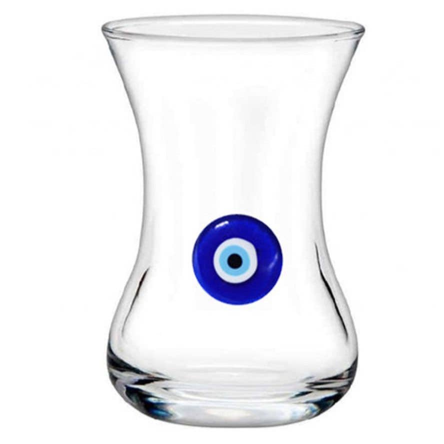 Turkish Teacups with Evil Eye Design with Saucers- Set of Six