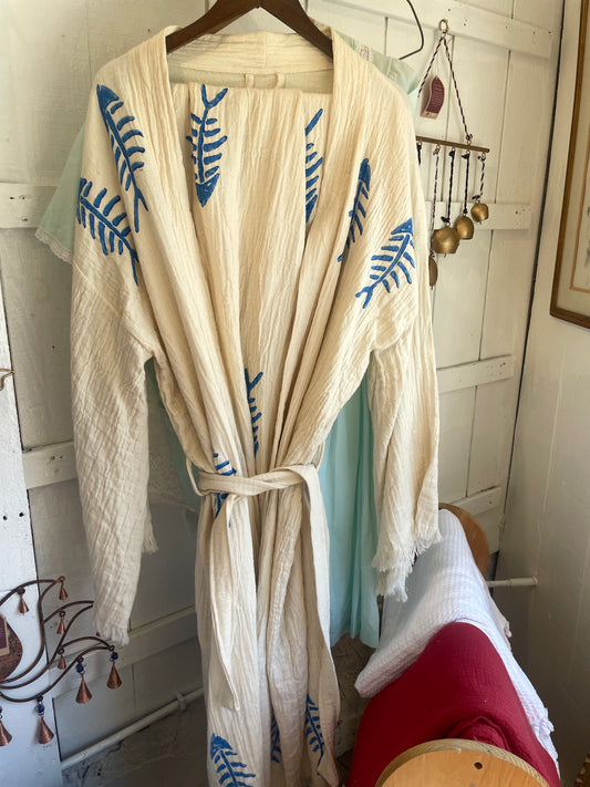 Turkish Cotton Muslin Block Print Robe and Matching Towel