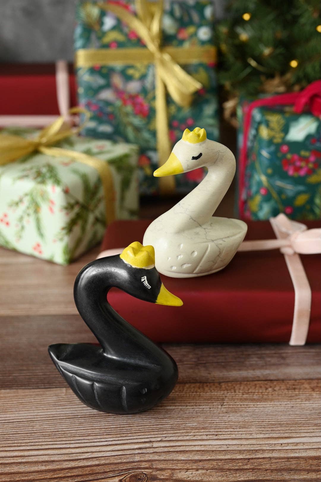 Regal Black Kenyan Soapstone Swan Sculpture