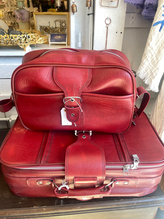 Vintage Sears Leather Luggage Set With Locks and Keys