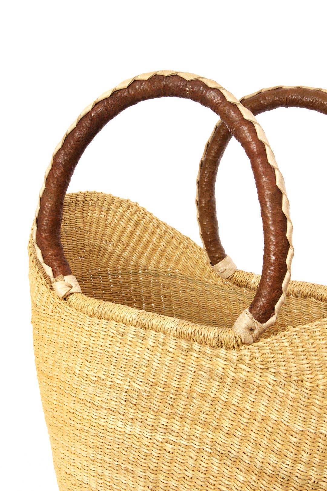 On Sale! Natural Ghanaian Wing Shopper with Brown Leather