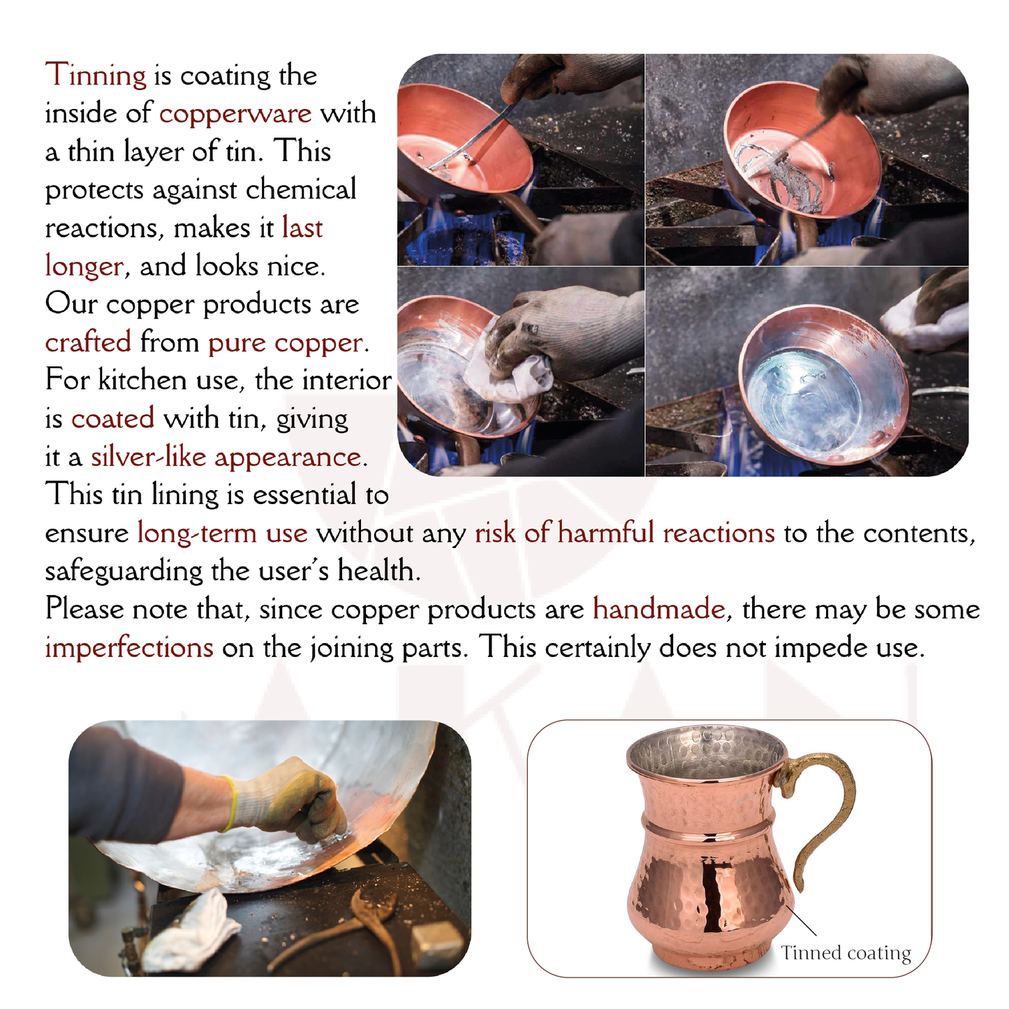 Handmade Hammered Copper Ayran Mug, 1 piece, 8.4 oz