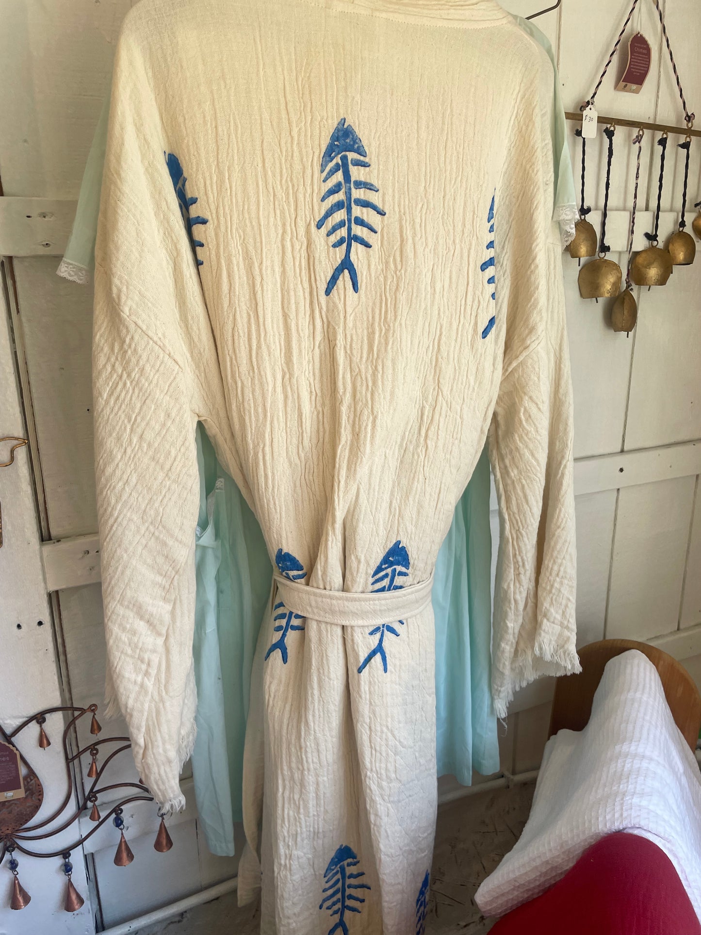 Turkish Cotton Muslin Block Print Robe and Matching Towel