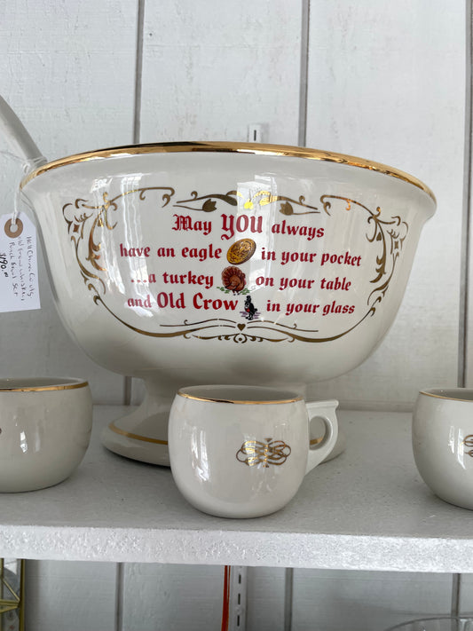 Hall China Old Crow Punch Bowl Set