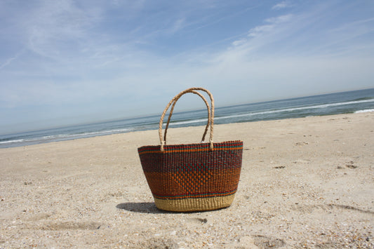 Ghanaian Impeccable Tote in Assorted Colors with Natural Leather Handles