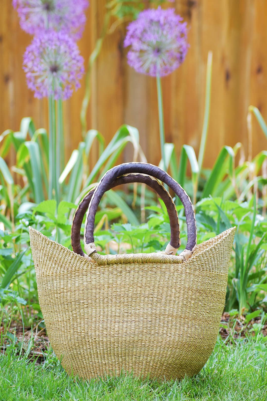 On Sale! Natural Ghanaian Wing Shopper with Brown Leather