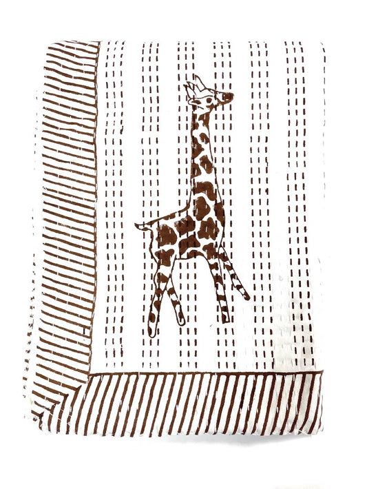 Block Printed Kantha Blanket - Giraffe Print