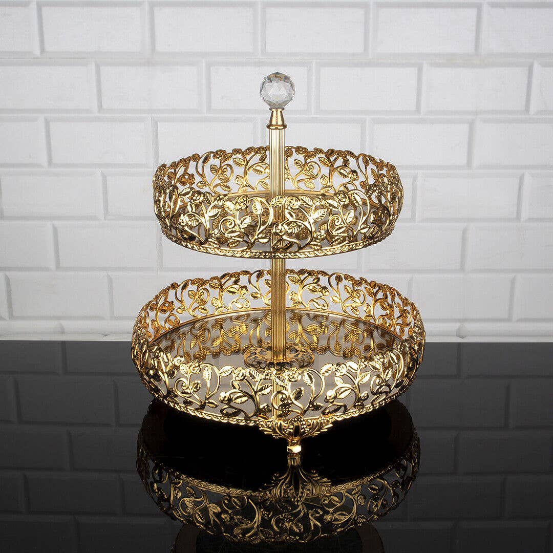 Handmade Two Tier Mirrored Tray for Dessert Table or Vanity