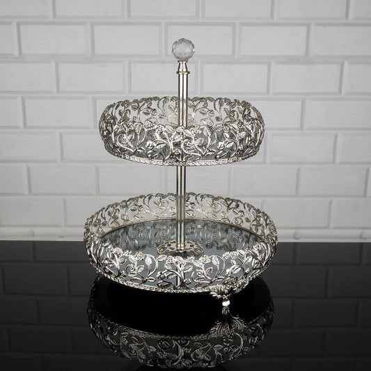 Handmade Two Tier Mirrored Tray for Dessert Table or Vanity