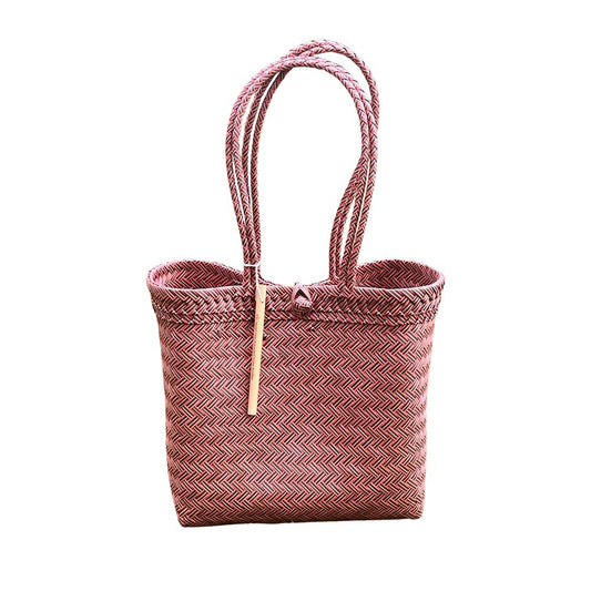 Recycled Plastic Woven Beach/Tote Long Strapped Bag: Maroon