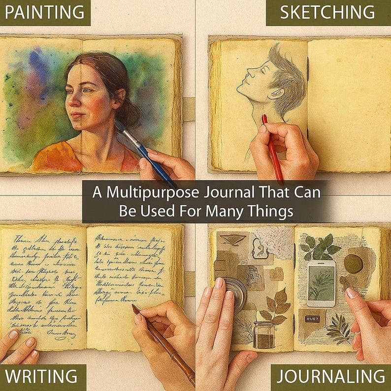 Leather Journal Blue Bird Print
