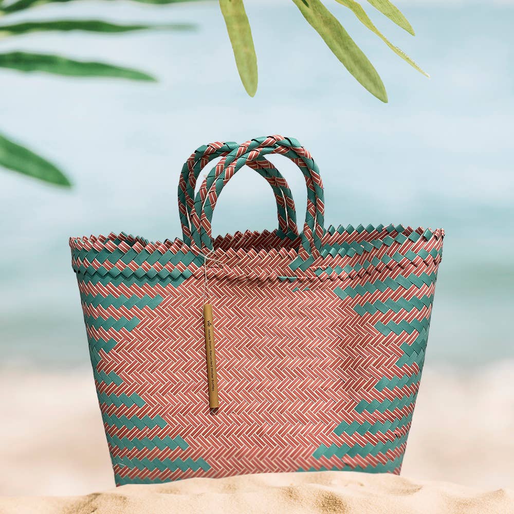 Recycled Plastic Woven Beach/Tote Bag, Large-Assorted Color