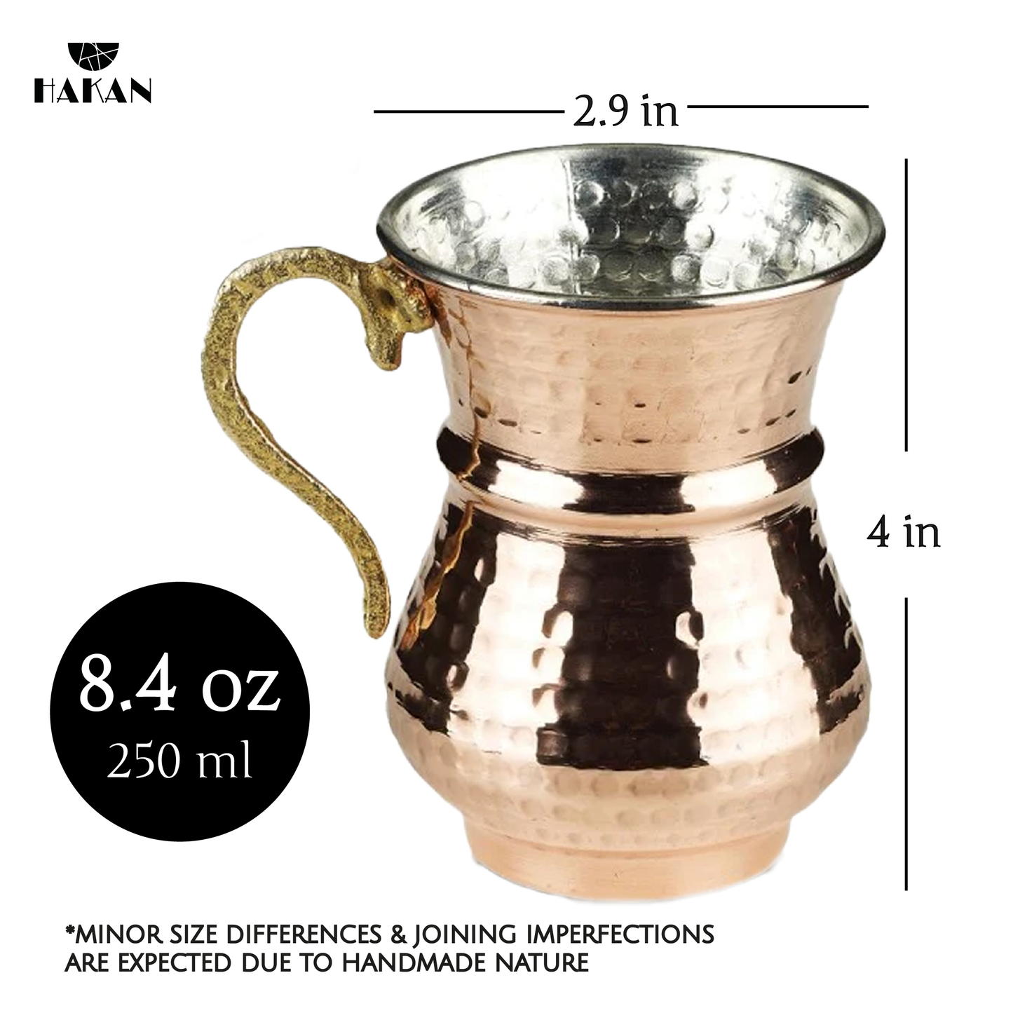 Handmade Hammered Copper Ayran Mug, 1 piece, 8.4 oz