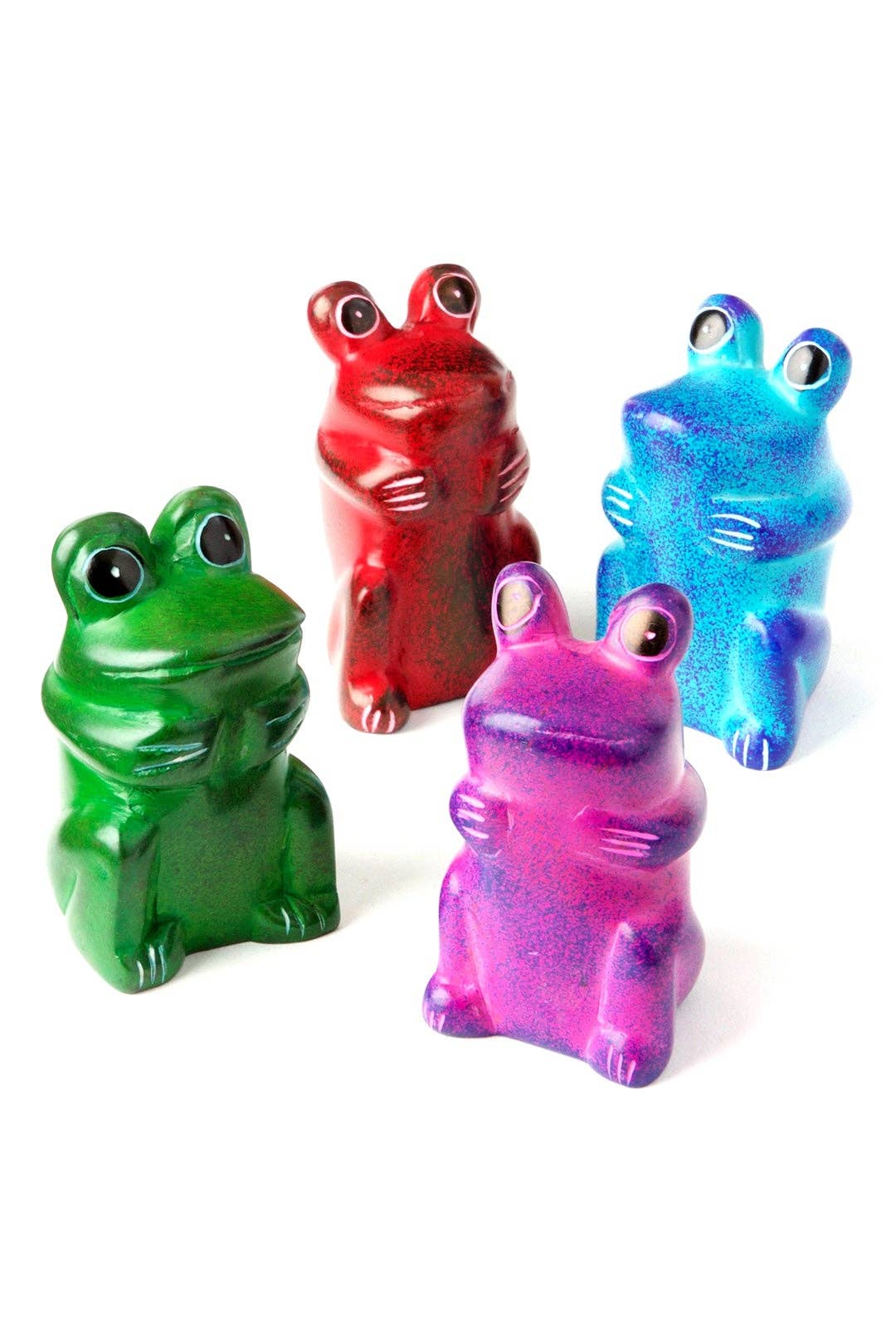 Set of Four Mini Soapstone Funny Frogs